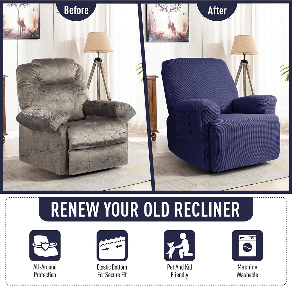 Recliner Cover Slipcovers 4/6/8 Pieces Stretch Jacquard Lazy boy Recliner Sofa Cover 1/2/3 Seat Recliner Couch Covers with Side Pocket Washable Furniture Protector for Living Room ( Color : #10 , Size