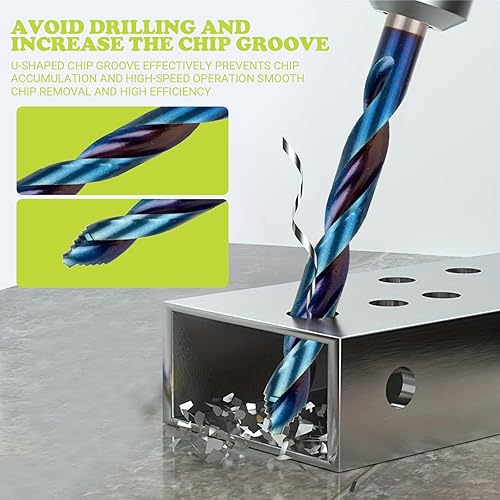 Miniatura 7 de Juego de 19 brocas de cobalto M35 HSS, punta escalonada de acero de alta velocidad de 135 grados con acabado de óxido azul, acero inoxidable,