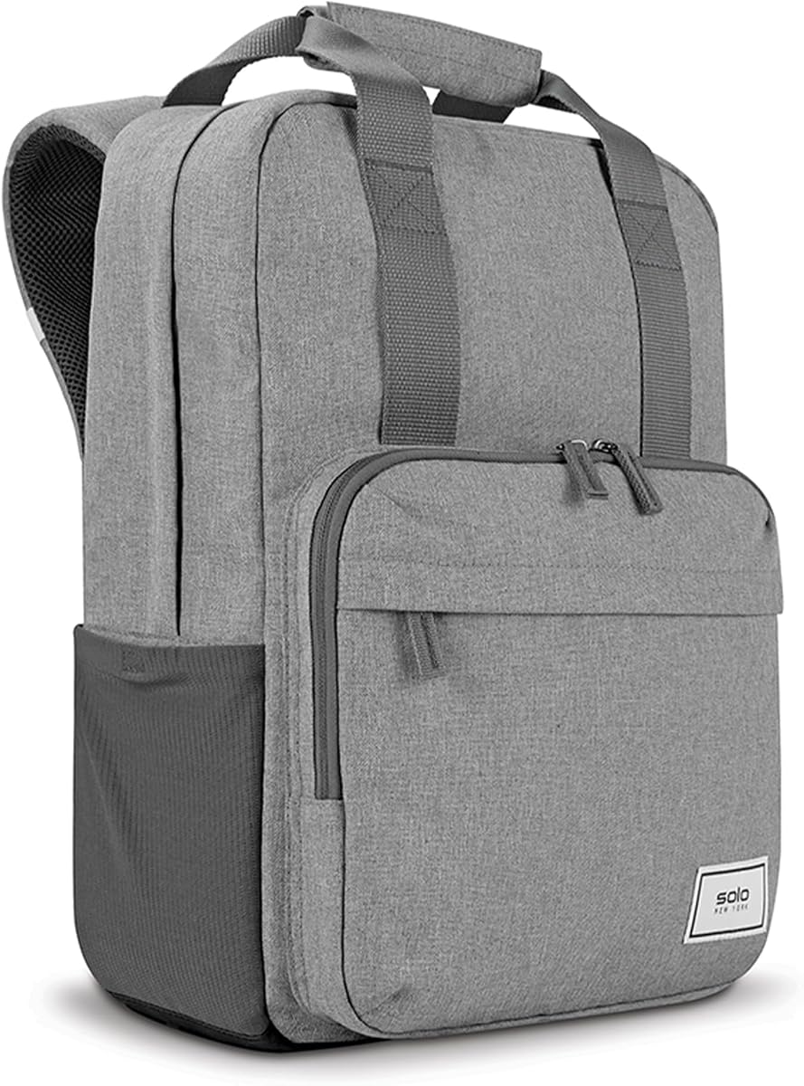 Mochila para portátil para mujeres y hombres - Carry On Bookbag para viajes y trabajo, bolso ligero, bolsillos laterales de malla, se adapta a un ordenador de 15,6"- Re:Claim, gris