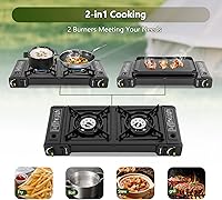 Vista 8 de Double Burner Butane Stove, Butane Camping Stove Kit with Baking Pan and Carrying Case, Portable Camping Burner for RV, Apartments, Outdoor