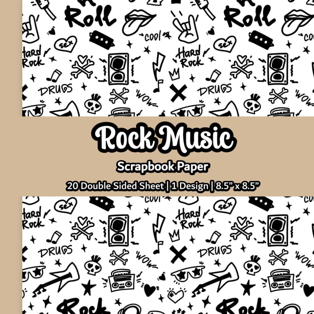 Rock Music Scrapbook Paper: Black And White Music Themed Scrapbook Paper | 1 Design | 20 Double Sided Non Perforated Decorative Paper Craft For Craft ... Mixed Media Art and Junk Journaling| Vol.3