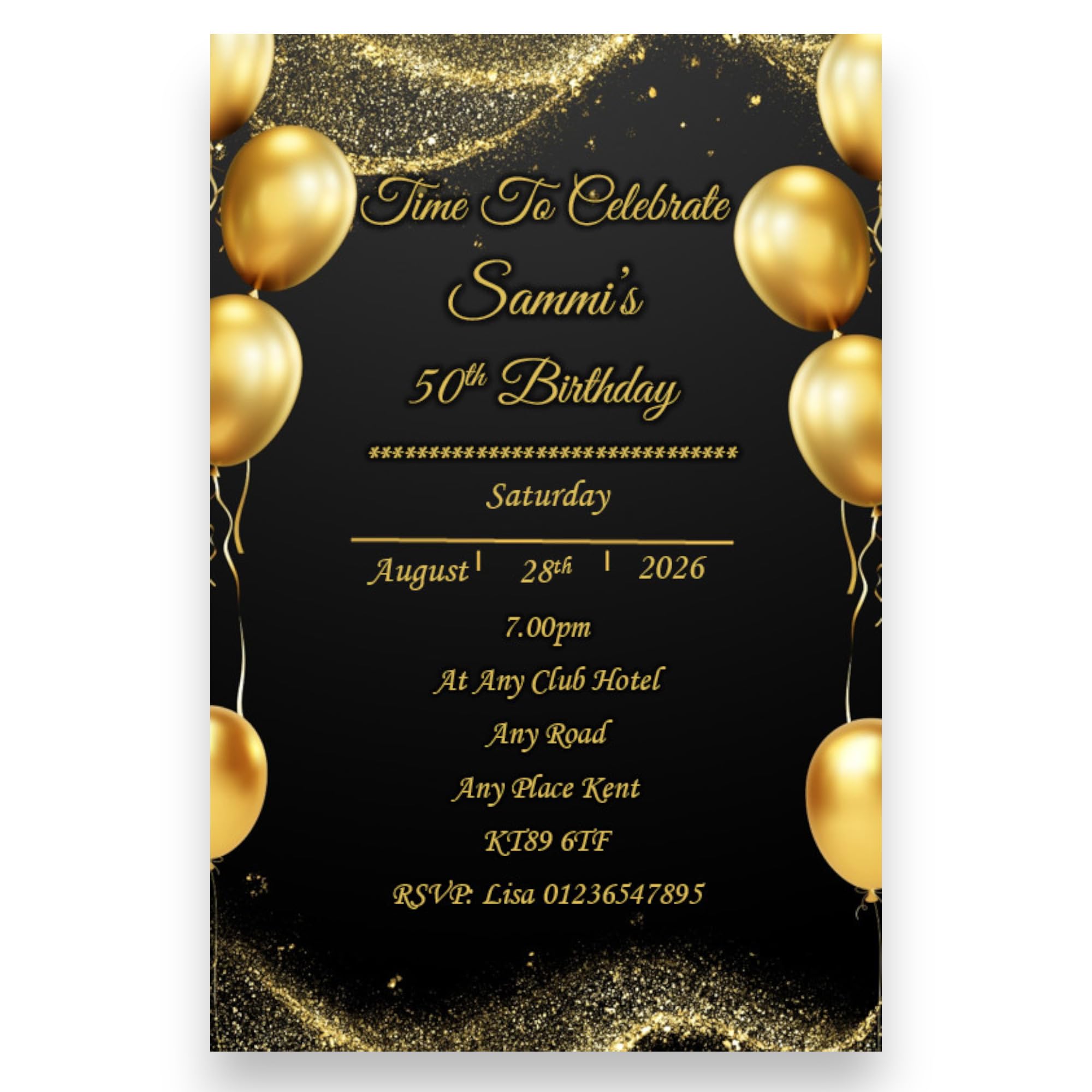 Bespoke Candy Delights Personalised Black & Gold Mens - Womens Birthday Party Invitations - Invites, Any age & Surprise can be added 16th 18th 21st 30th 40th 50th 60th 70th 80th Ref BD121 (80)