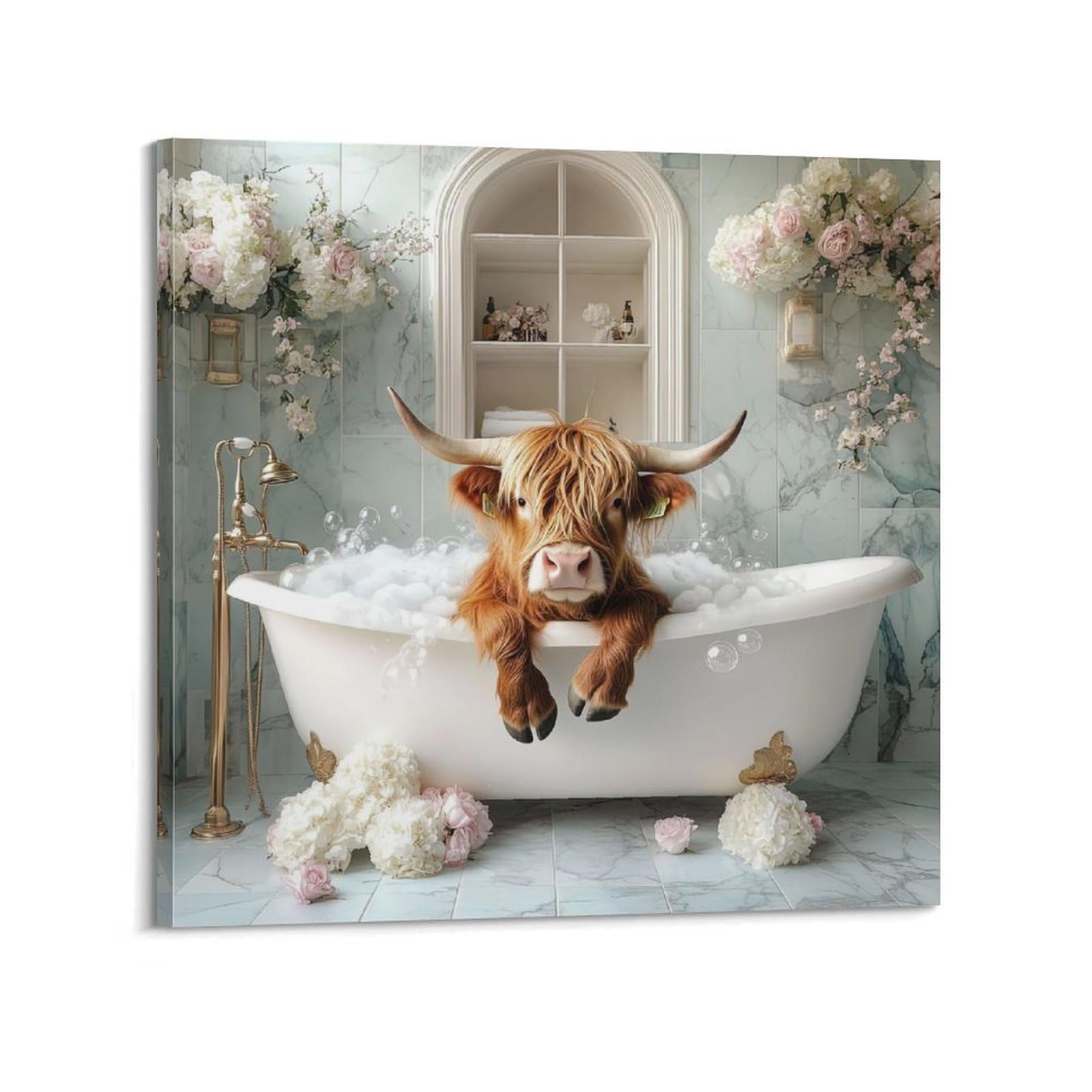ESTE Highland Cow Bathtub Artwork Poster Decorative Painting Canvas Modern Art Picture 24x24inch(60x60cm)