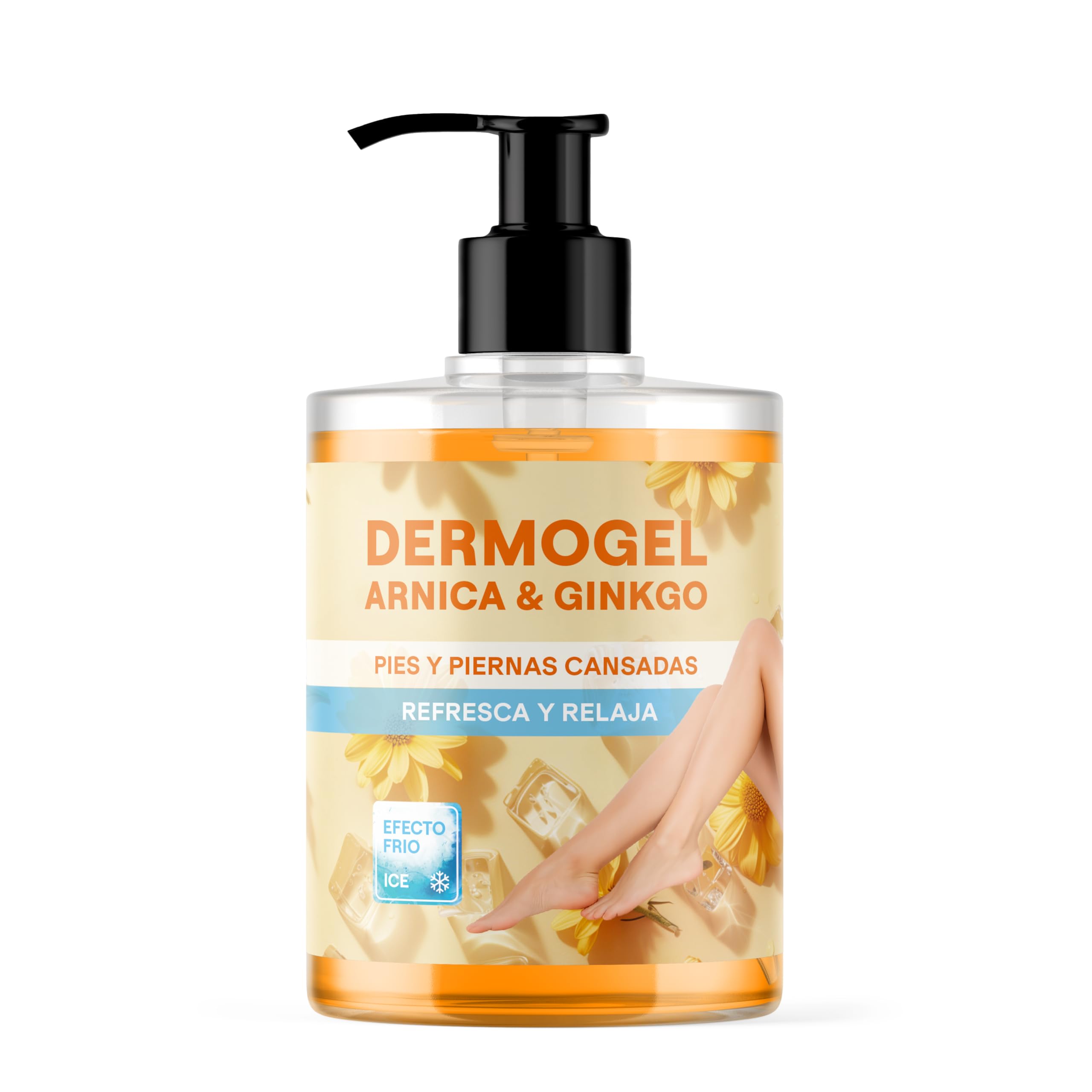 QKnatur - Gel piernas cansadas Árnica & Ginkgo Efecto Frío 500ml - Alivio y frescor para Piernas y pies Cansados - Relajante, Refrescante e Hidratante - Alta concentración en Extractos Vegetales
