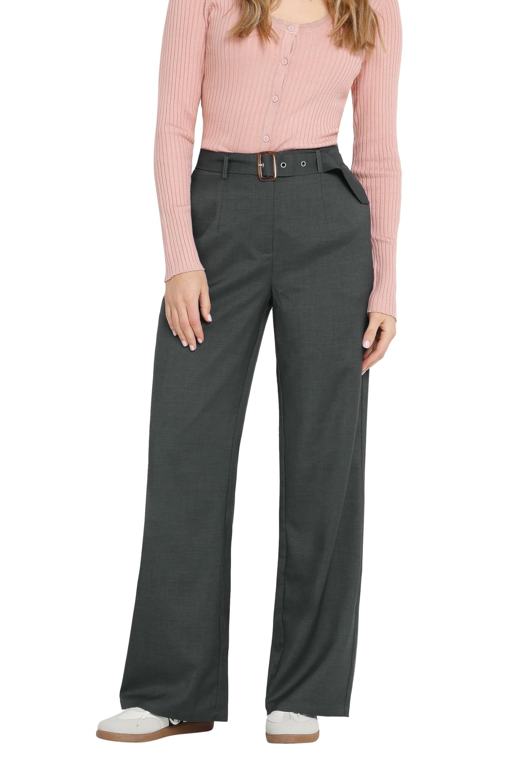 Long Tall Sally Women's Charcoal Tall Belted Wide Leg Trousers In | Size: 16L