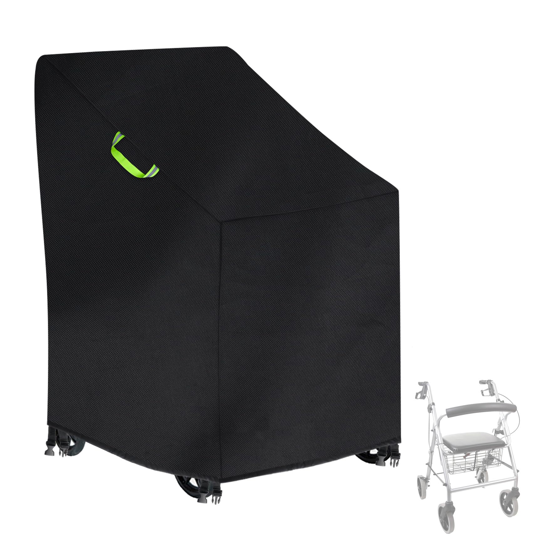 Klmnop Rollator Walker Cover, Waterproof Heavy Duty 420D Walker Cover for Seniors, Rollator Folding Walker Accessories with 2 Reflective Strips Fit Walkers with Wheels and Seat(Black)