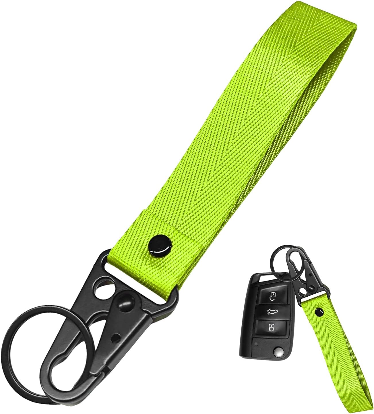 Car Key Chain, Anti-Lost Fabric Keychain with Metal O-Ring, Multifunctional Keyring Lanyard for Car Motorcycle Key (Fluorescent Green)