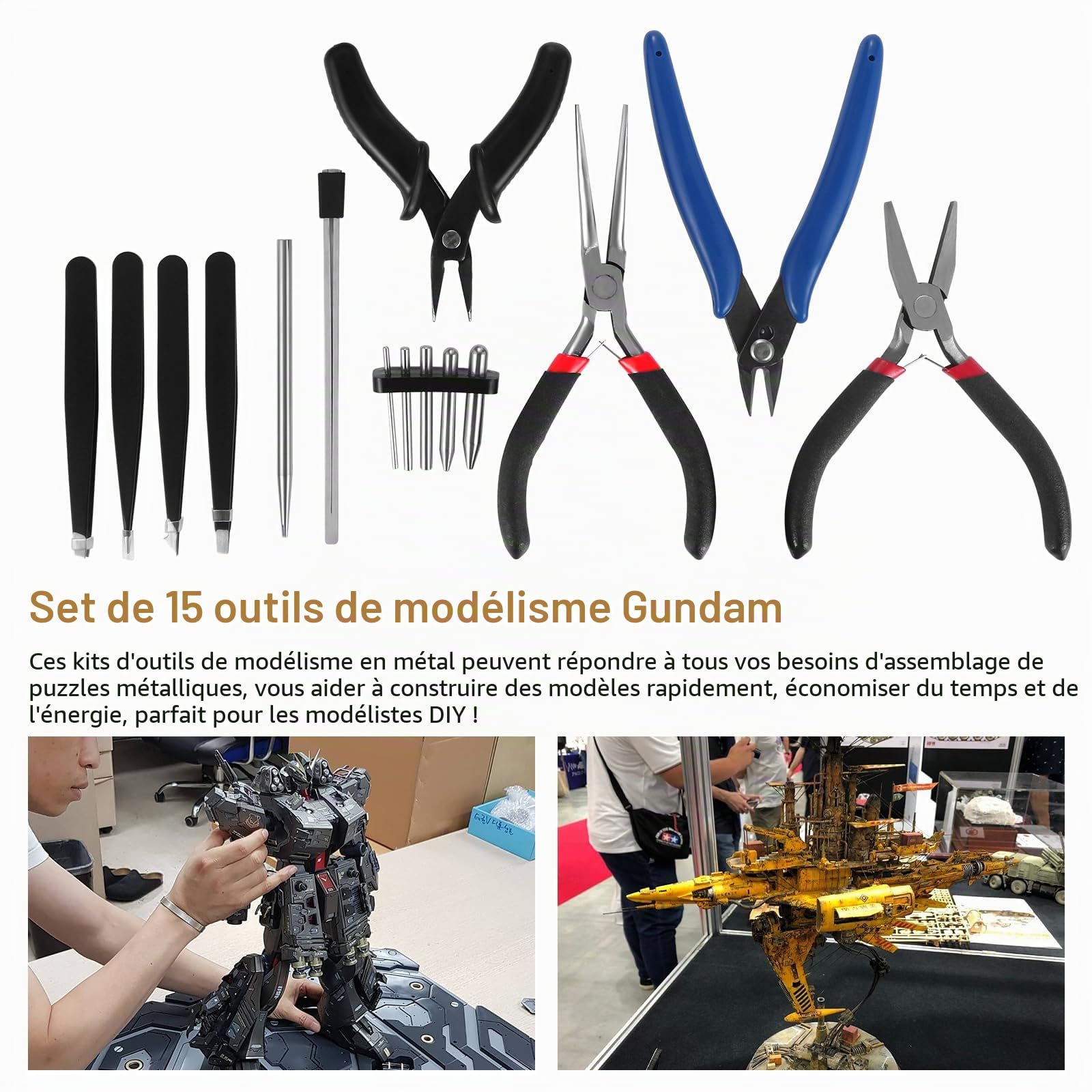 HSEAMALL 15 Pièces Outils de Modélisme Gundam Modèle Outils Kit Maquette Construction Modèle de Base Réparation et Fixation Hobby Building Craft Set