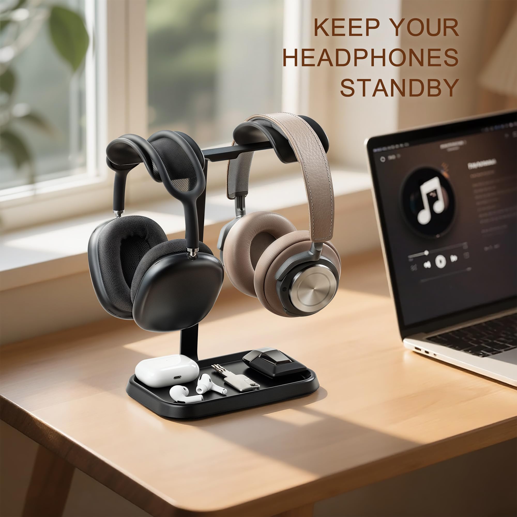 Double Support pour Casque, Support de Casque Double équilibré pour Bureau (Noir)