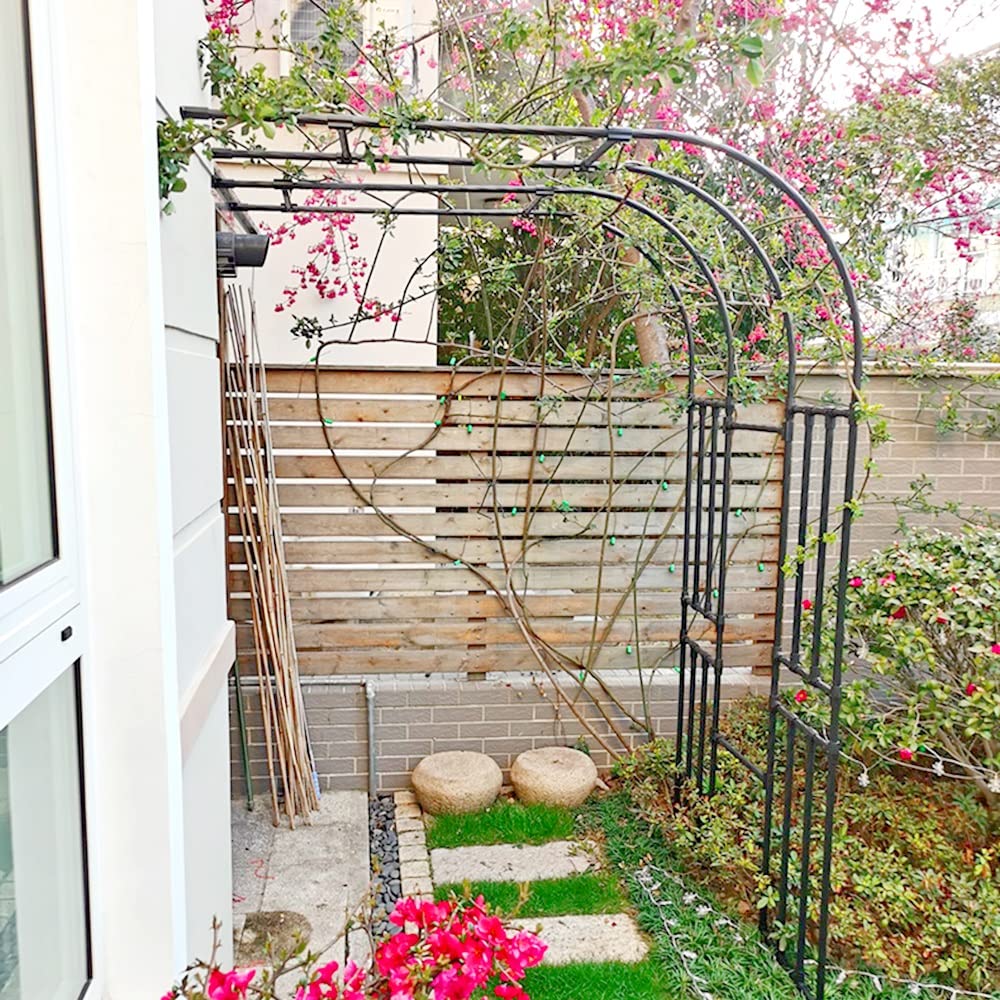 Demi-Arche de Jardin Arceau Rosier Grimpant 90x240x40cm 200x267x50cm 350x267x50cm Arche en métal Stable Tonnelle Arcade pour diverses Plantes grimpantes, Jardin extérieur, Noir/Blanc (Color : Noir,