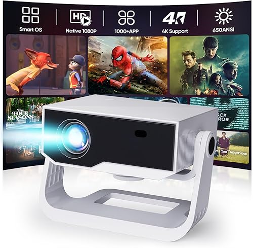 Proyector con WiFi y Bluetooth, proyector portátil nativo 1080P, proyector de películas para dormitorioexteriorinterior, mini proyector compatible