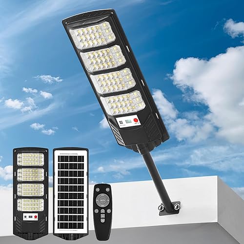 Farolas solares impermeables para exteriores, luces LED con sensor de movimiento de 6500 K, luces de inundación solares con control remoto del
