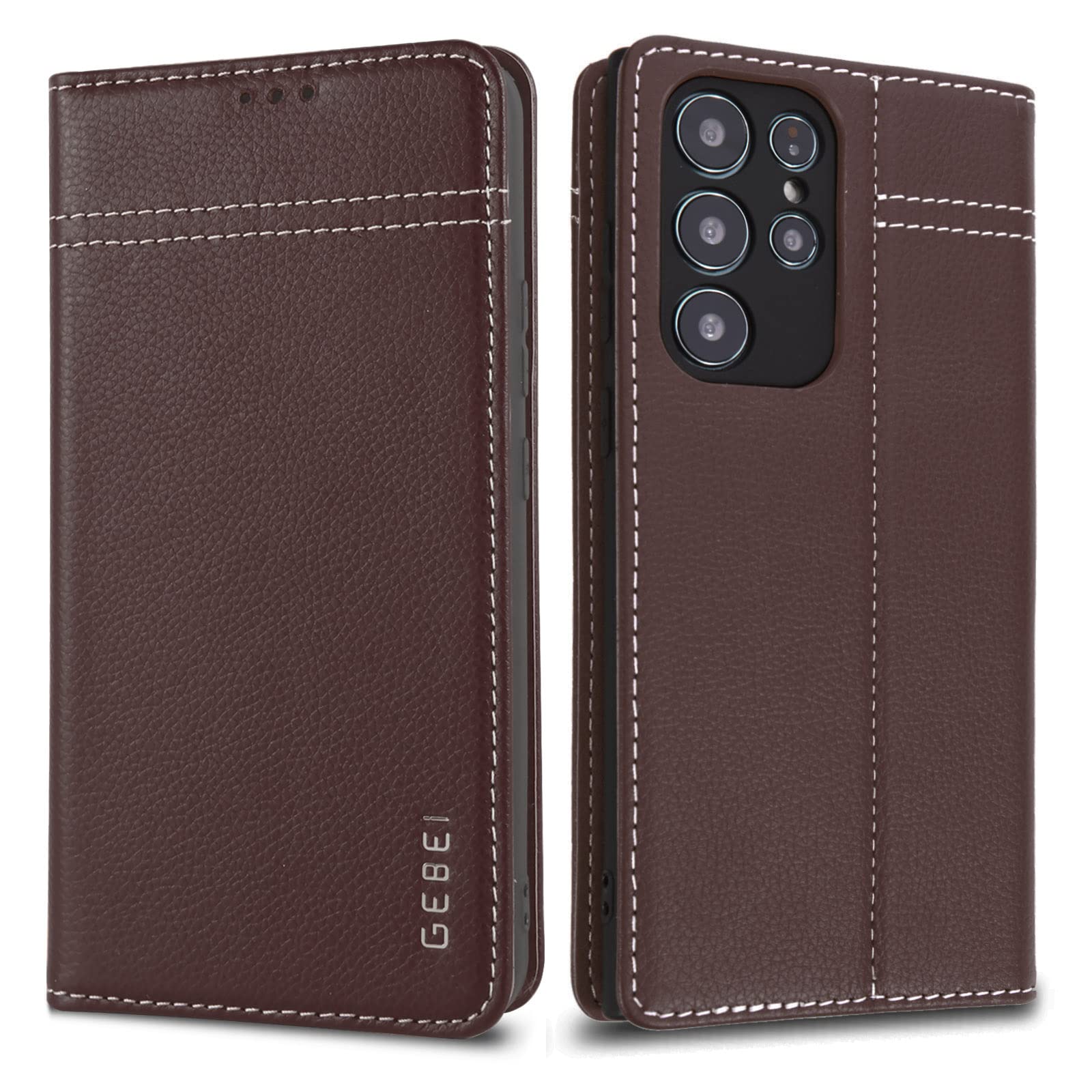 Coque Galaxy S22 Ultra en cuir véritable marron étui chic - 8