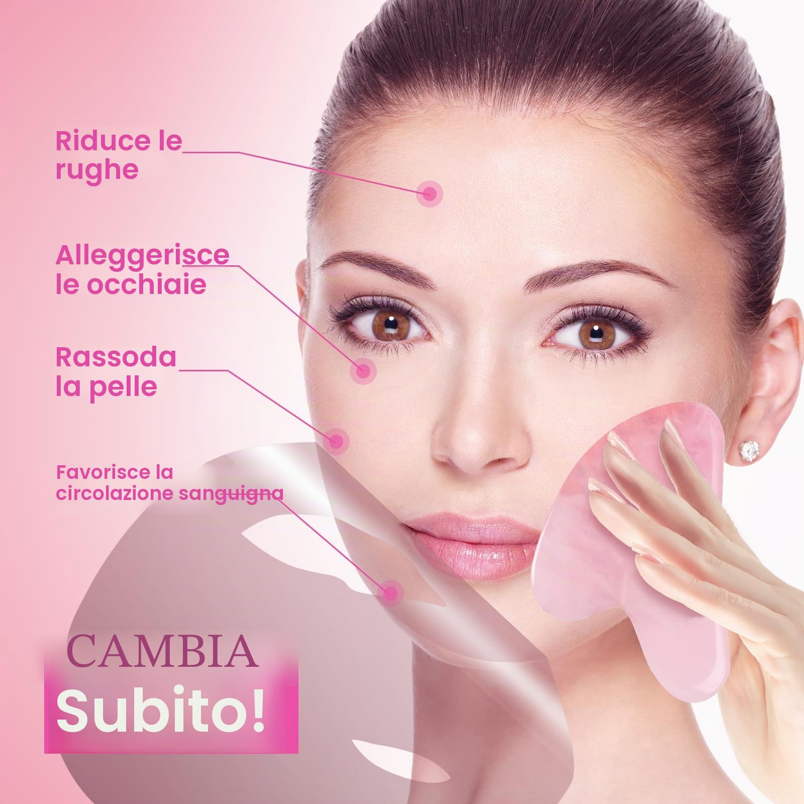 Gua Sha Pietre viso giada pietra a forma di cuore Guasha Board strumento di massaggio antigraffio per viso, occhi, collo per la cura della pelle (rosa)