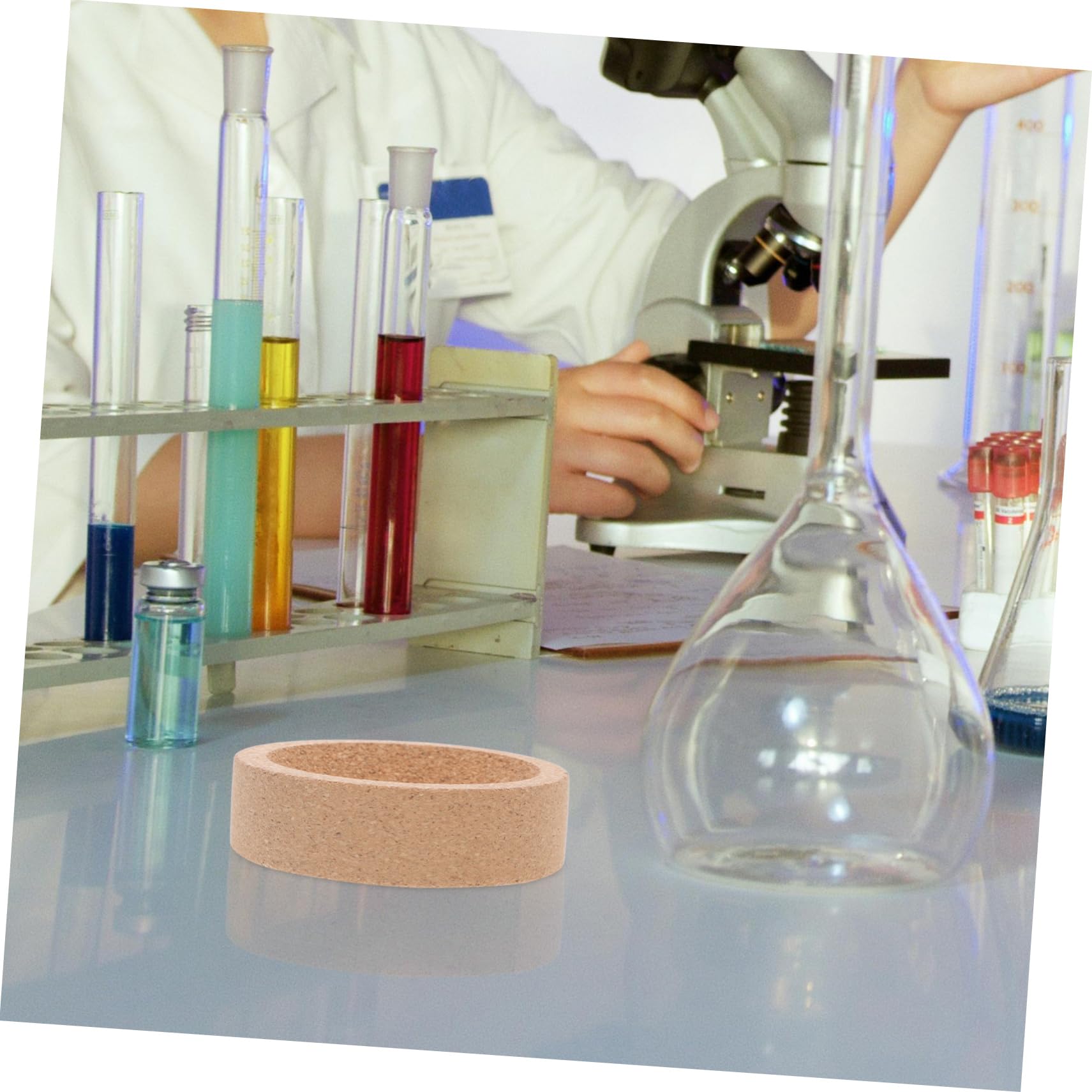 BELLIFFY Cork Flask Holder Cork Ring Flask Laboratory Stands Support Round Bottom Flask Cork Stand Flask Mat Cork Bottom Lab Flask Rack Lab Support Stand Flask Stand Mat Ring Beige Wooden