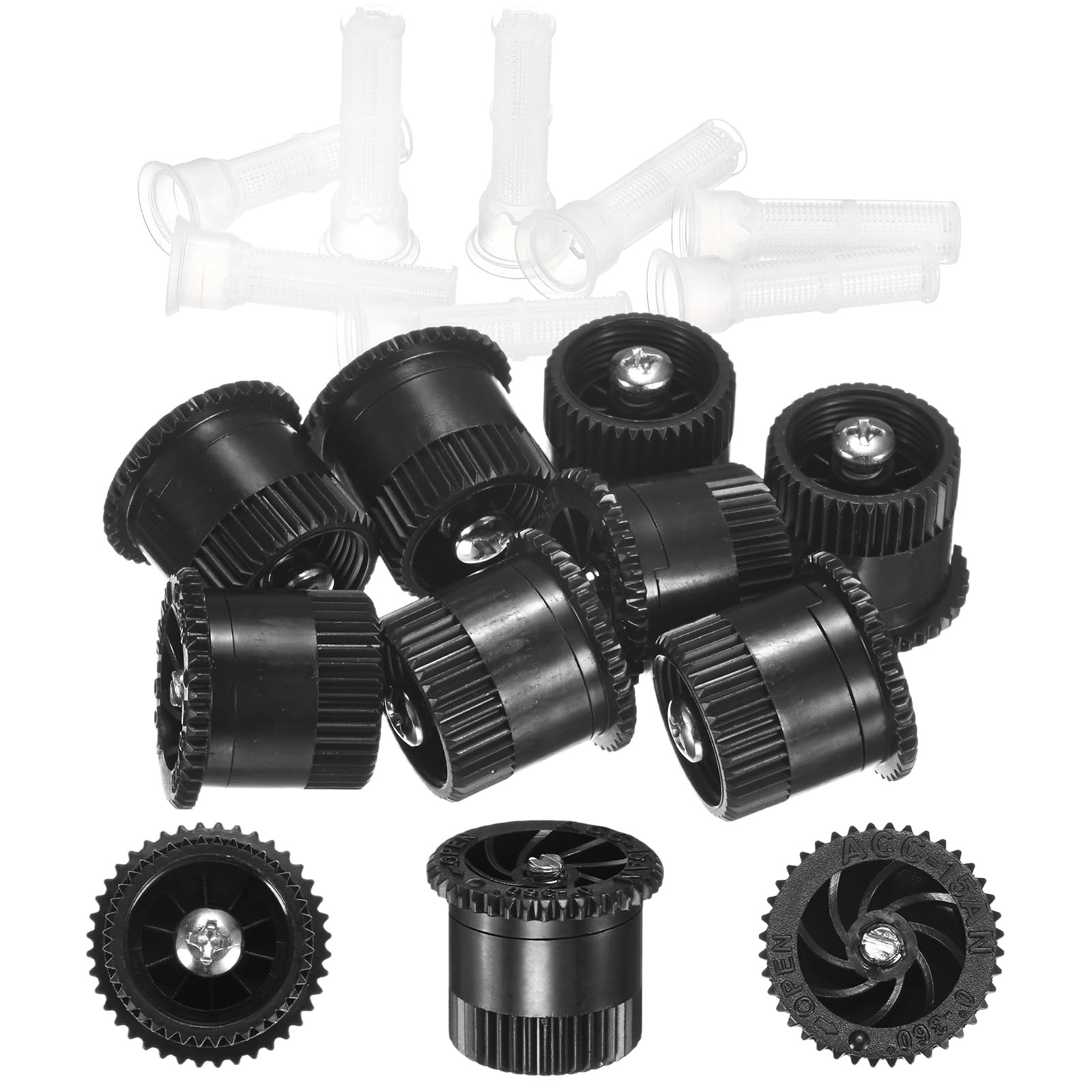 M METERXITY 8-Pack 4A Variable Arc Nozzle, 0.94 In/2.4 cm Sprinkler Heads Replacement 11 to 15 Ft Radius with 8 Filter for Gardens/Lawns [15 Van, Black]