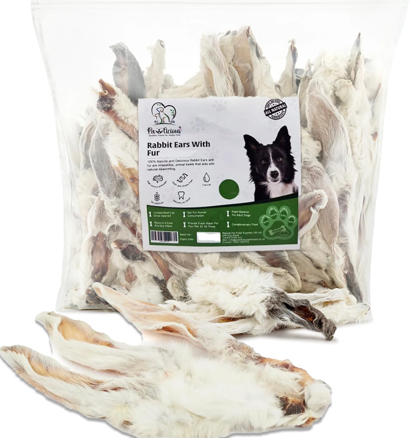 PAWLICIOUS 1kg Rabbit Ears with Fur for Dogs (70-85 Furry Ears), 100% Natural Air-Dried Treat Chew for Dog, Puppy & Senior Healthy & Hypoallergenic Dog Food Grain & Gluten Free Pet Treats