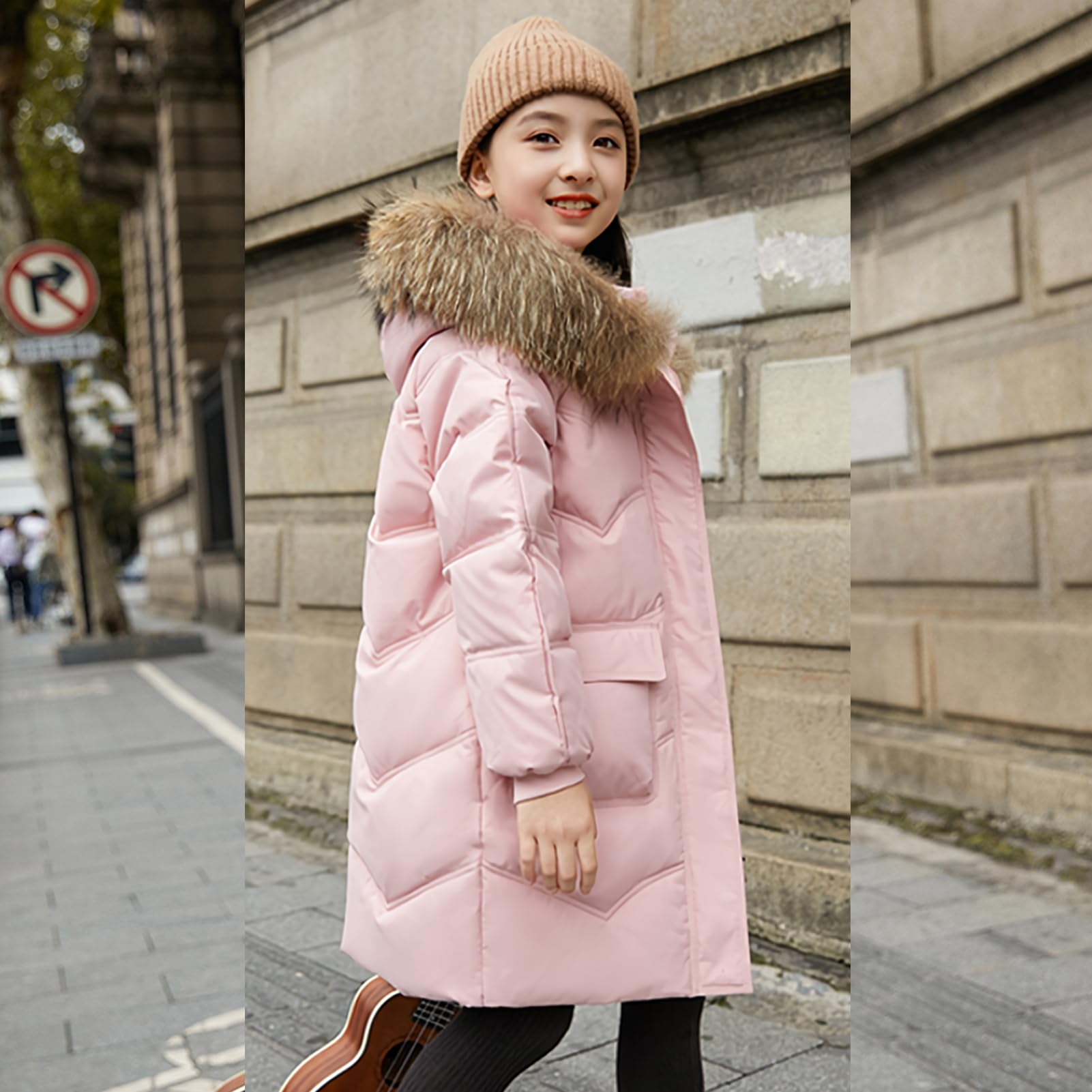 Cappotto Bambina con Cappuccio Giubbotto Tranpuntato Ragazza Giacca Piumino Caldo per Inverno