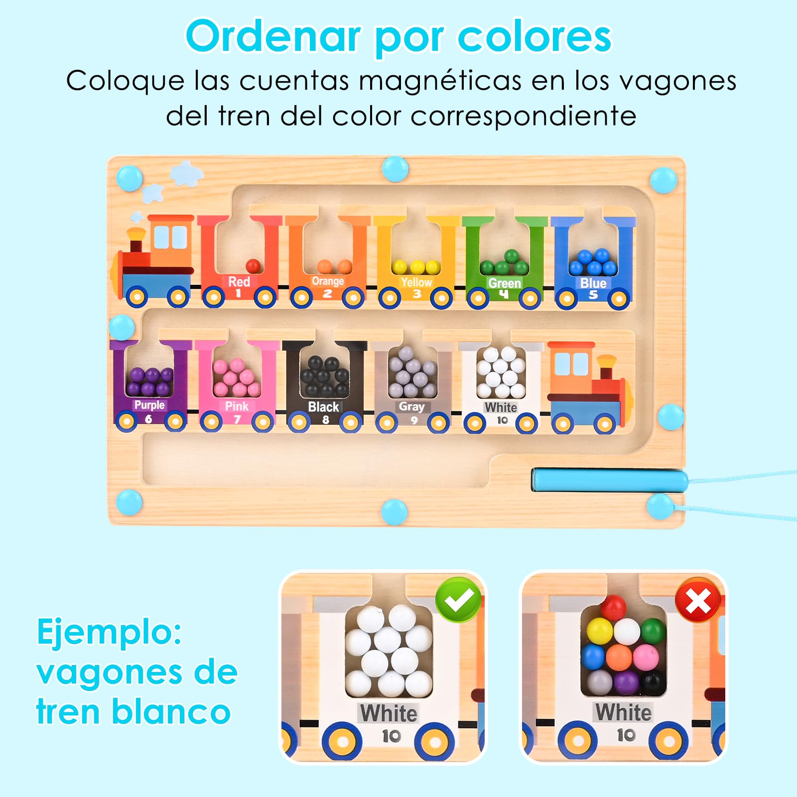 Juguetes Montessori 3 Años, Madera Laberinto Magnético Juguetes, Juegos Educativos Niños, Aprender a Clasificar los Colores, Contar, Regalos Educativos para Niños y Niñas a Partir de 3 Años