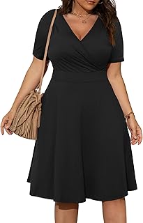 Womens Plus Size Dresses Summer Short Sleeve Wrap V-Neck Sundress Casual...