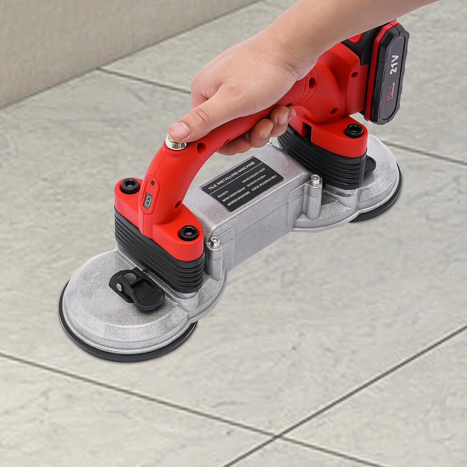 Utensile vibrante per piastrelle da 180 W, macchina per la posa di piastrelle con doppia ventosa, piastra per piastrelle manuale a 6 velocità, per la ristrutturazione della casa