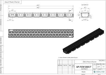 Vodaland - 4 Inch Trench Drain System with Grate - Black - Easy 2 (5 Pack)