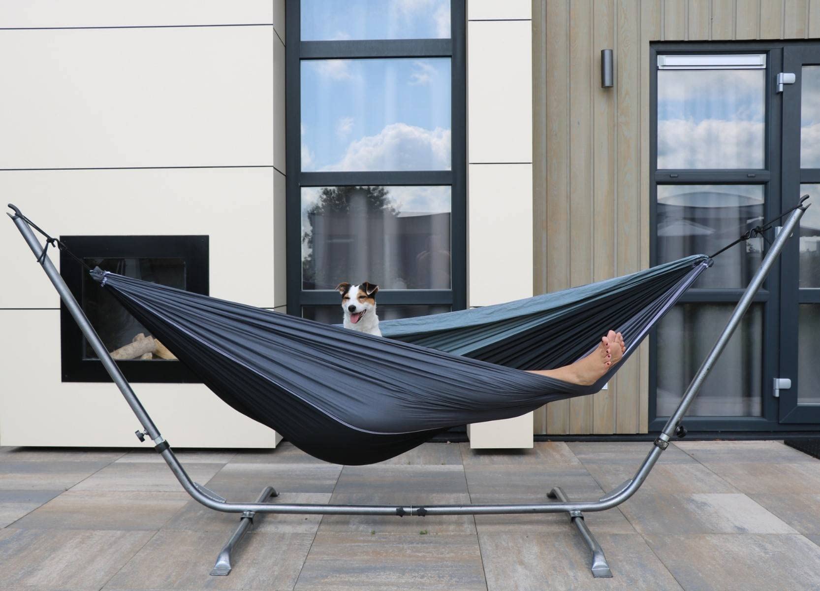 MoreThanHip Hamac de Voyage XXL Grey Shades - Hamac 2 Places 180KG Capacité de Charge en Nylon avec Sac de Rangement Hamac Exterieur, Terrasse, Jardin, Camping - 290 x 210 cm