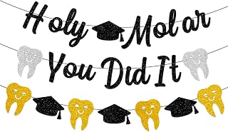Pre-Strung Holy Molar Graduation Banner Decorations, Black Glitter Garland with Tooth & Cap Cutouts, Congrats RDH Dentist Graduation Party Decor for Dental School Graduate, Hygienist, DDS, Assistant