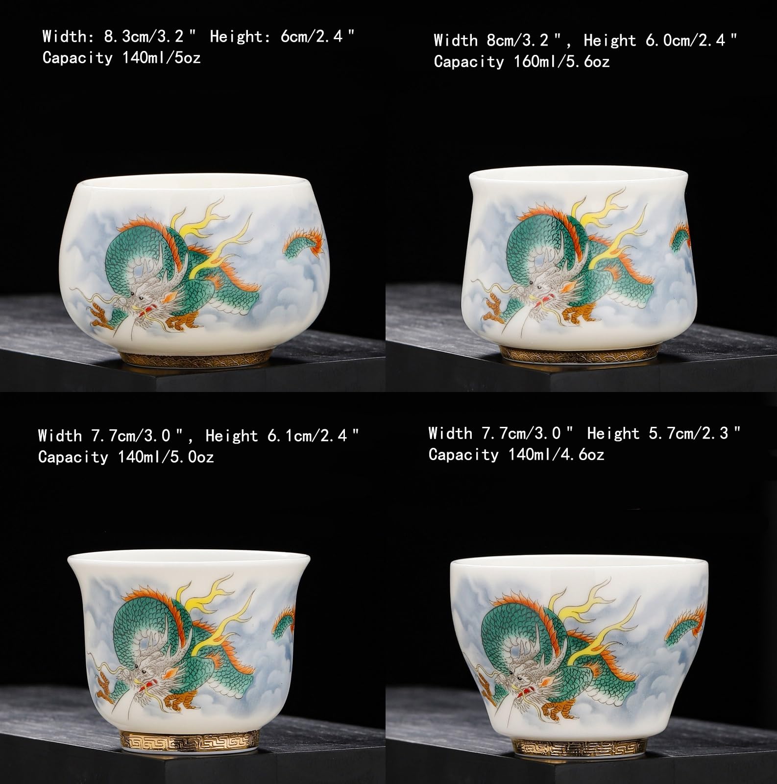 Zestaw do herbaty Dragon Cup Master Teacup w stylu chińskim, do herbaty Kung Fu, ceramicznych, porcelanowych filiżanek, chińskich zestawów do tradycyjnej ceremonii parzenia herbaty (Zielony kubek Dr