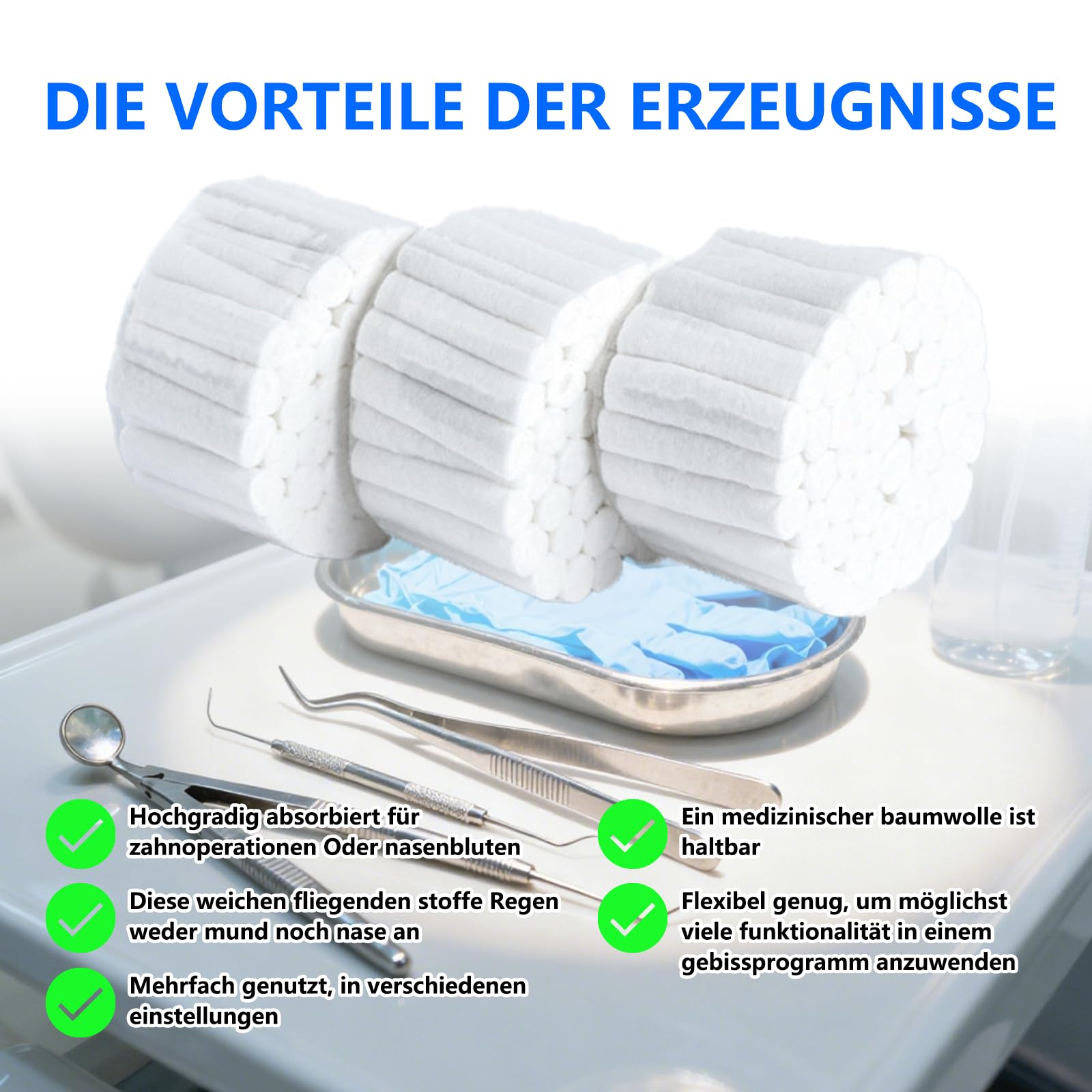 1000pcs Zahnwatterollen, Dental Watterollen Hochsaugfähig Baumwolle nasenbluten stopper für Mundhöhle, Nasenbluten oder andere Notfallunfälle