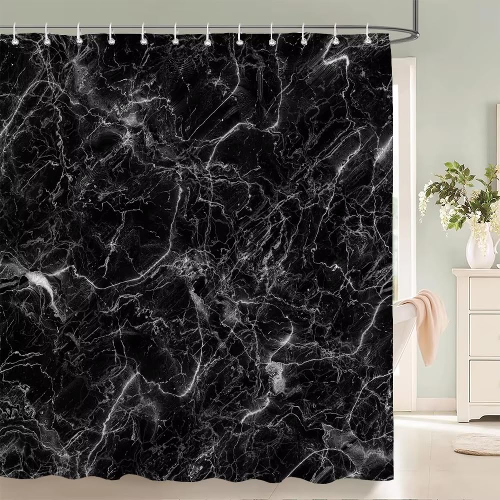 Cydxd Black/White Marble Shower Curtain,Simple Abstract Art Bathroom Curtain Waterproof With Hooks,Washable Quick-Drying For Home And Hotel Bathroom Decor W 94.5" X L 78.7" (1 Panels)