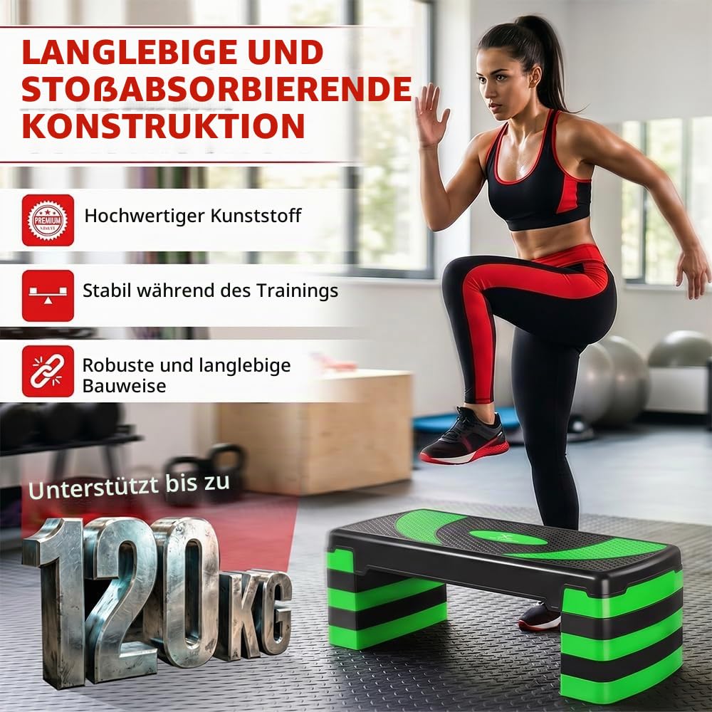 MAXSTRENGTH Fitness-Stepper für Training, 5-fach höhenverstellbar, 10 cm, 15 cm, 20 cm, 25 cm, 30 cm, rutschfeste Trittfläche für Aerobic-Übungen, Ausdauer, Cardio, Yoga, Routinen