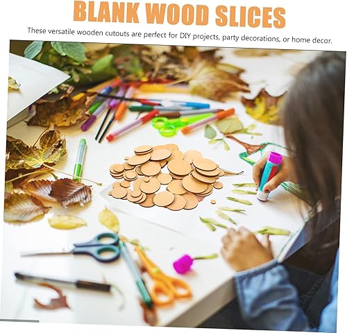 Miniatura 7 de COHEALI 100 piezas redondas decorativas de madera para decoración de madera, círculos de madera con agujeros, círculos de madera redondos, círculos