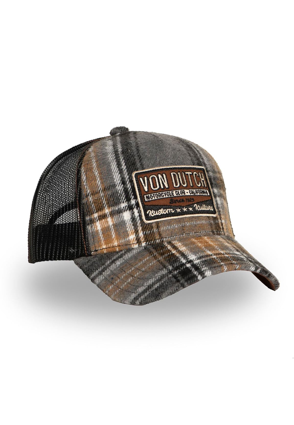 Von Dutch Car TU Dorosły Kraciasta Flanelowa Czapka Baseballowa z Siatką