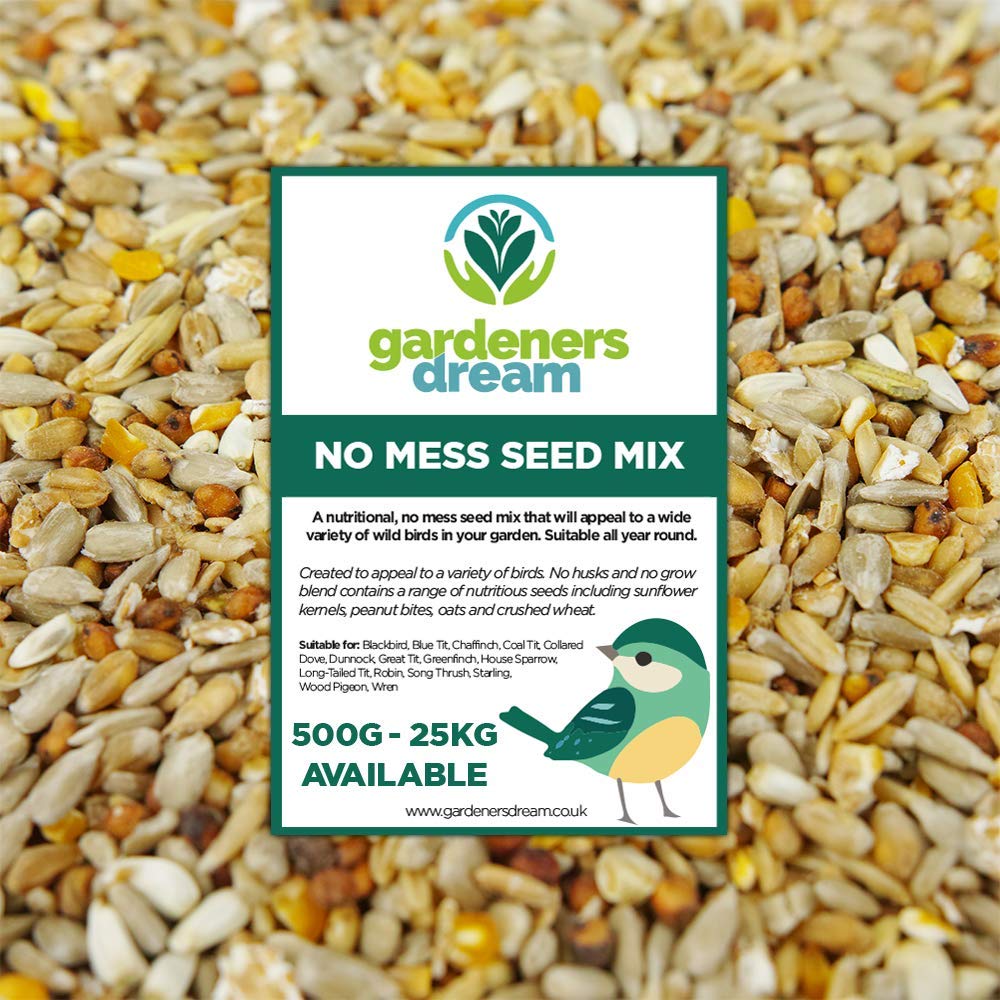 GardenersDream No Mess Seed Mix | Garden Wild Bird Food Mixture | Husk and Shell Free Seeds | Premium Quality Balanced Formula | Protein-Rich Great Source of Energy | Attracts Various Birds (12.5kg)