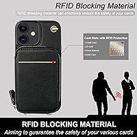 Vista 31 de Bocasal Funda tipo cartera cruzada para iPhone 12/12 Pro, funda de piel con bloqueo RFID y soporte para tarjetas, funda protectora con cremallera