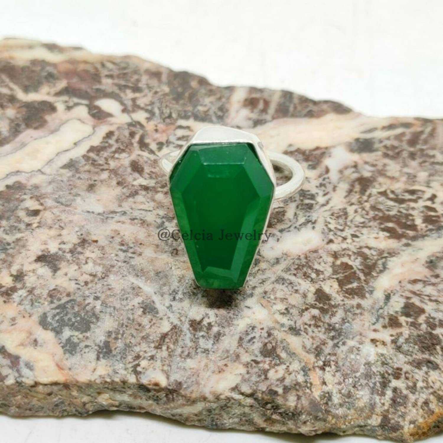 Anello bara pietra preziosa onice verde, argento sterling massiccio, anello proposta, regali per uomini donne, regali del migliore amico, anello vittoriano metafisico figlio figlia (verde-onice)