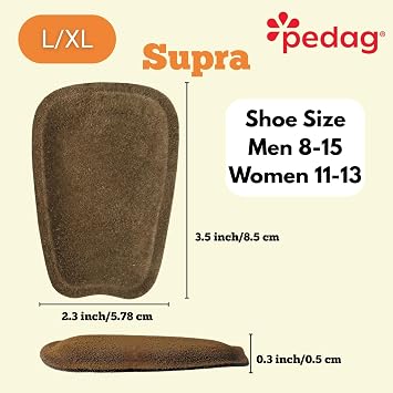 pedag Supra | German Handmade Shoe Tongue Pads | Soft Suede Leather and Memory Foam Shoe Padding | Solves Loose Shoes Problem | 1 Pair, Large/X-Large Size