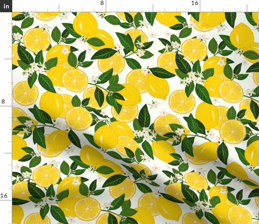 Spoonflower Fabric - Lemon Yellow Citrus Blossom Fruit Floral Kitchen Cottagecore Printed on Cotton Poplin Fabric by The Yard - Sewing Shirting Quilting Dresses Apparel Crafts