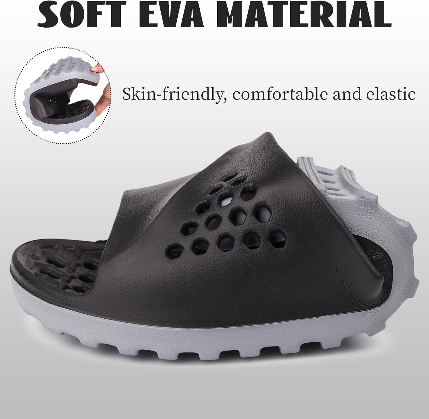 Men's Plus Size Shower Slippers, Quick Drying Non-Slip Shower Slides with Drain Hole, Lightweight Comfortable Massage Sandals for Bathroom Beach Gym