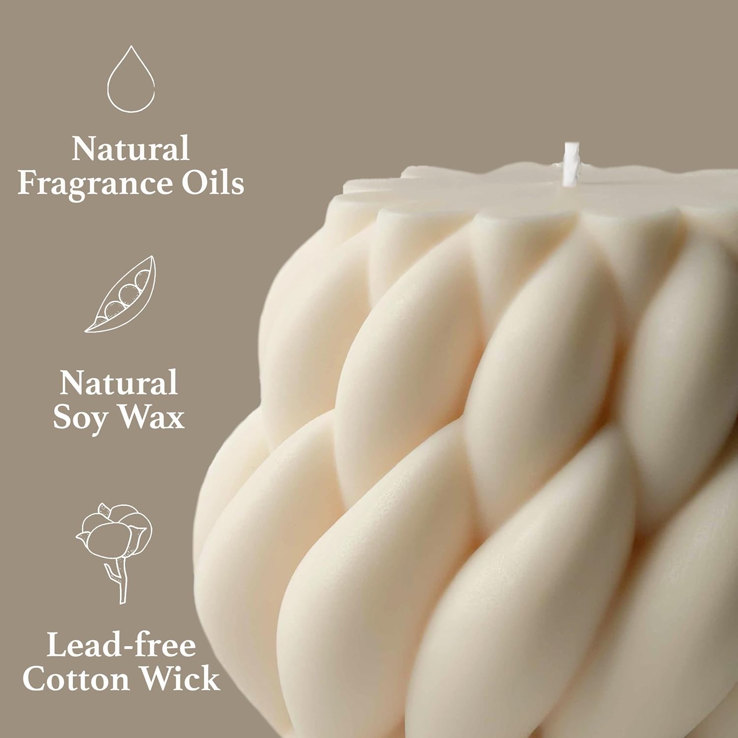 Large Knot Ball Candle 25oz - Handmade Scented Soy Wax Elegant Pillar Bubble Candle - Aesthetic Home Decor, Housewarming Gift, Shelf Accent, Meditation - Ivory White