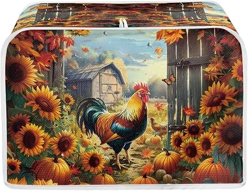 Miniatura 11 de Funda antipolvo para tostadora de pollo con estampado floral de gallo de 2 rebanadas, lavable, funda para hacer pan, antipolvo, cubiertas