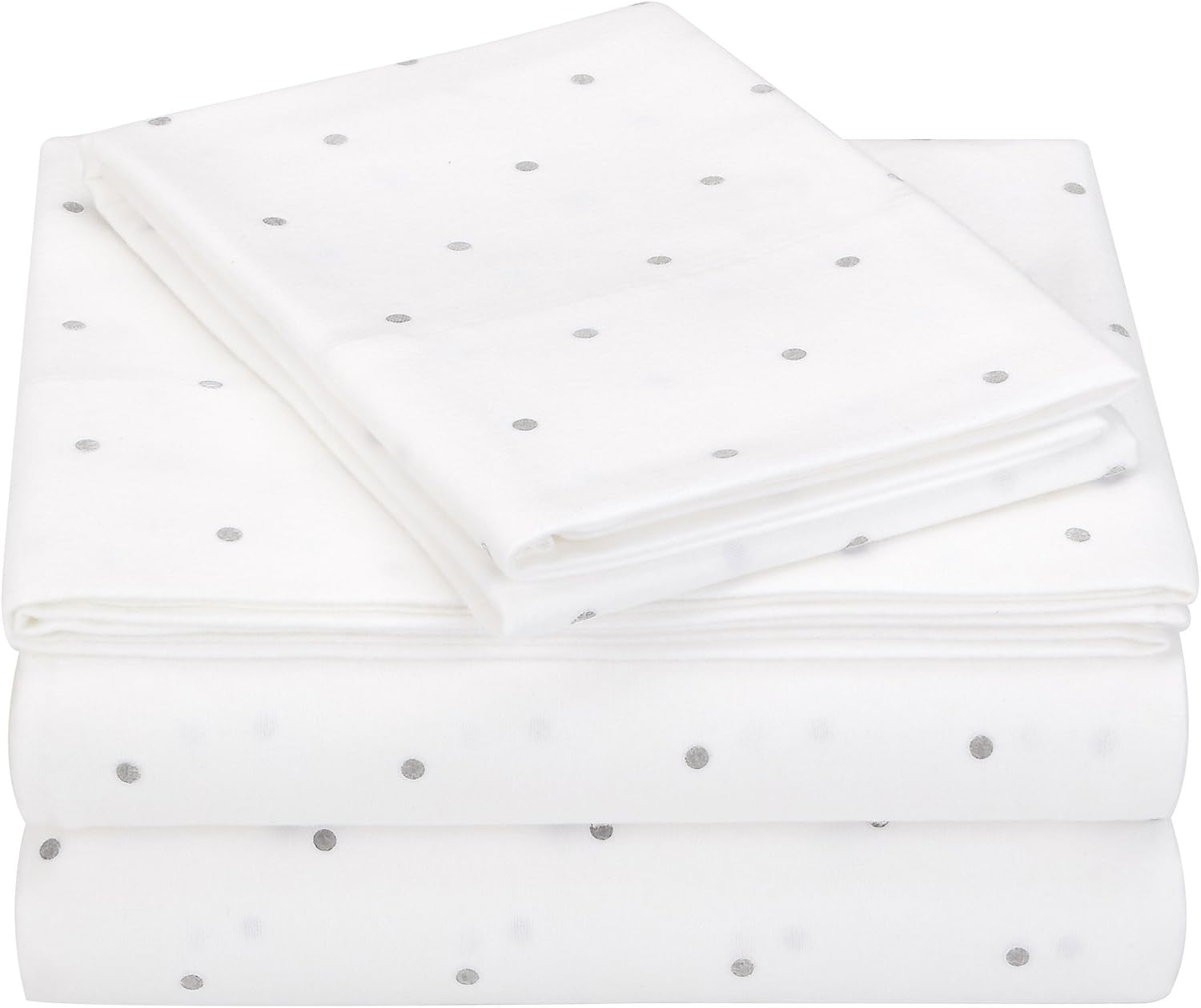 Amazon Brand – Pinzon 170-Gram Flannel Cotton Bed Sheet Set, Twin, Grey Dot