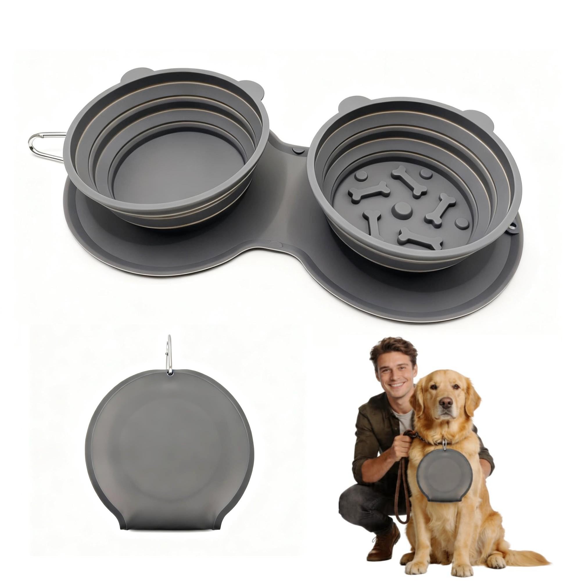 Photo 1 of Mofech 2-in-1 Collapsible Dog Bowl, Gray