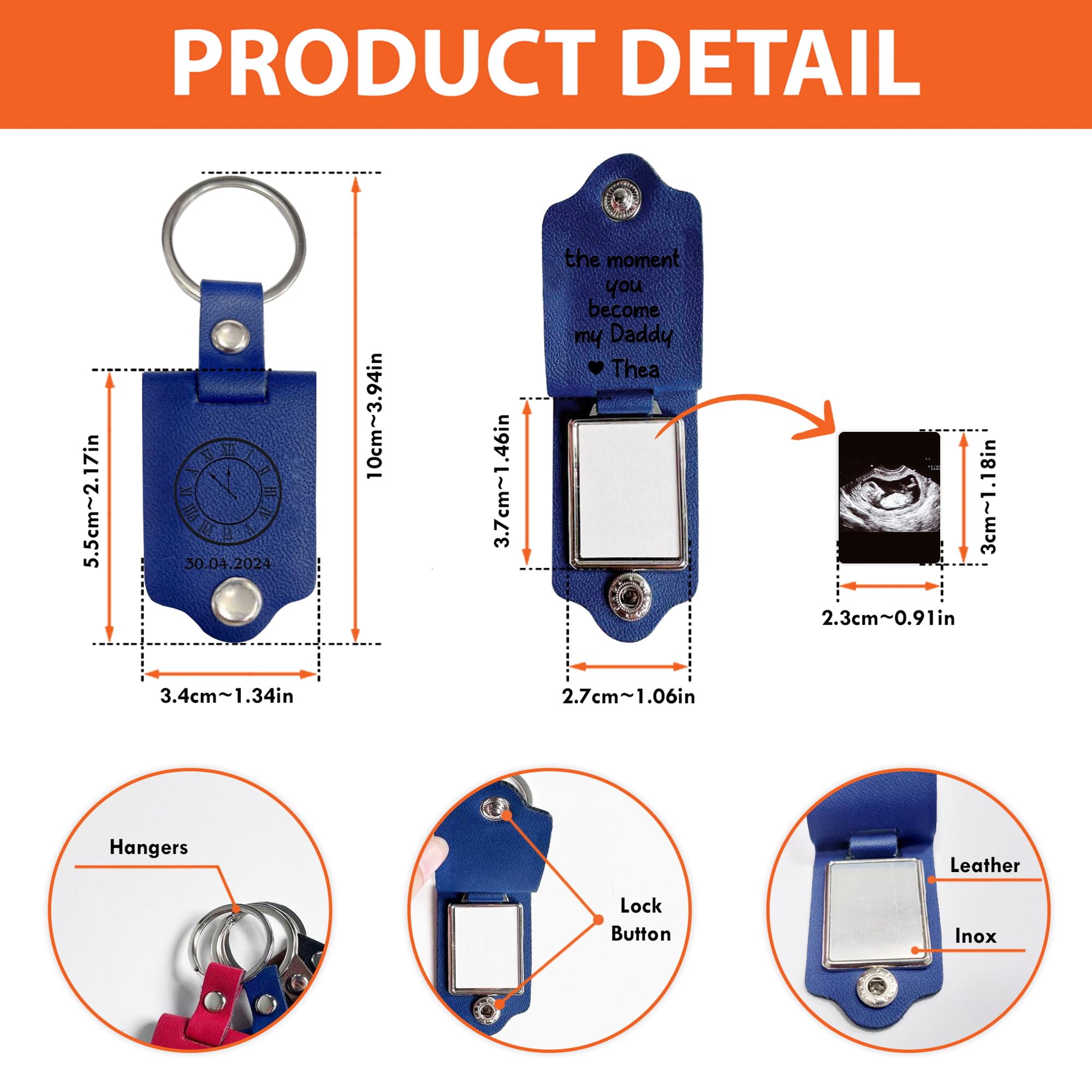 SUNGHENON Personalized Gift For Dad, Custom Ultrasound Leather Keychain, Custom Baby Ultrasound Photo Gift, First Fathers Day (4)