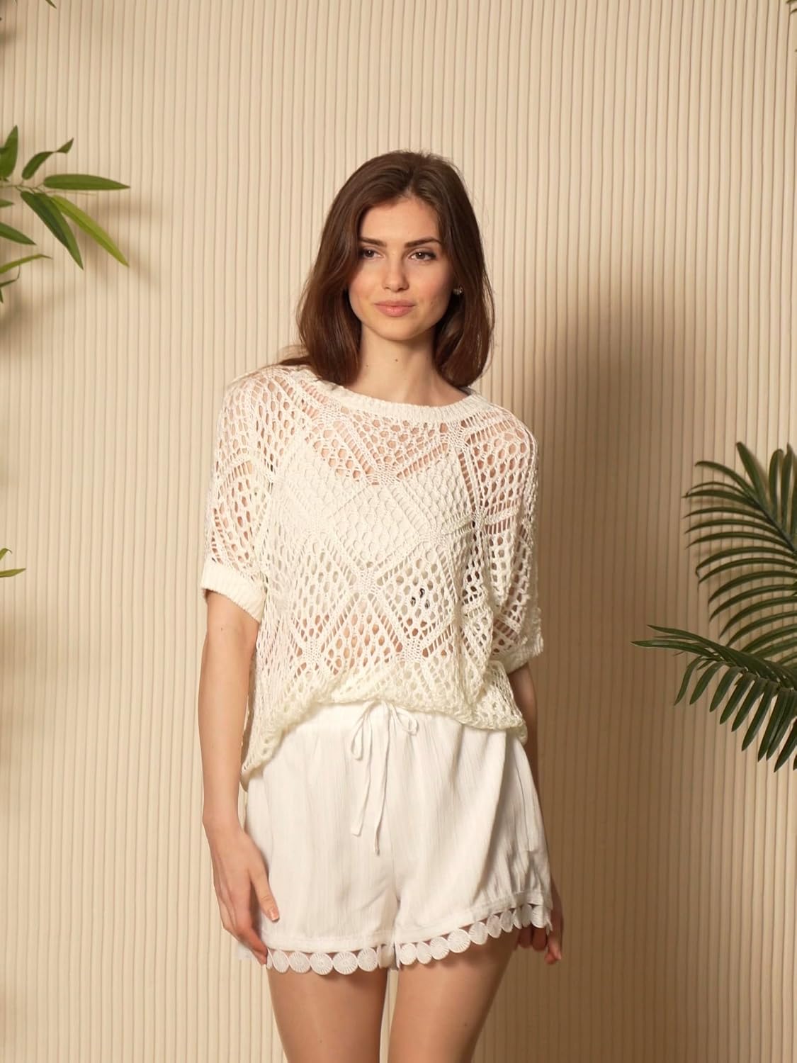 Dokotoo Womens Shorts Summer Casual Loose Elastic Waist Drawstring Lace Boho Beach Cover Up Shorts - Image 6