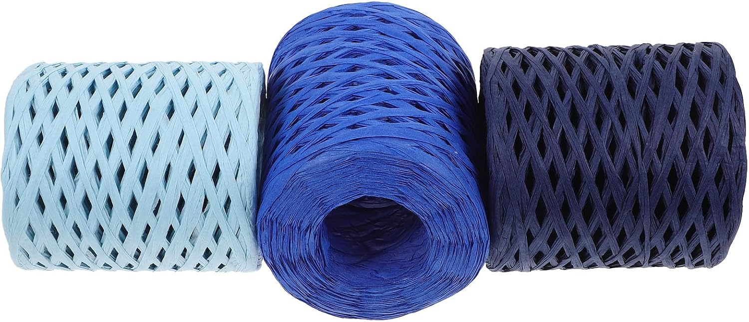 3pcs Colored Raffia Paper Cord Set Sky Blue Navy Blue Ocean for DIY Wrapping Floral Bouquet Decoration Crafting