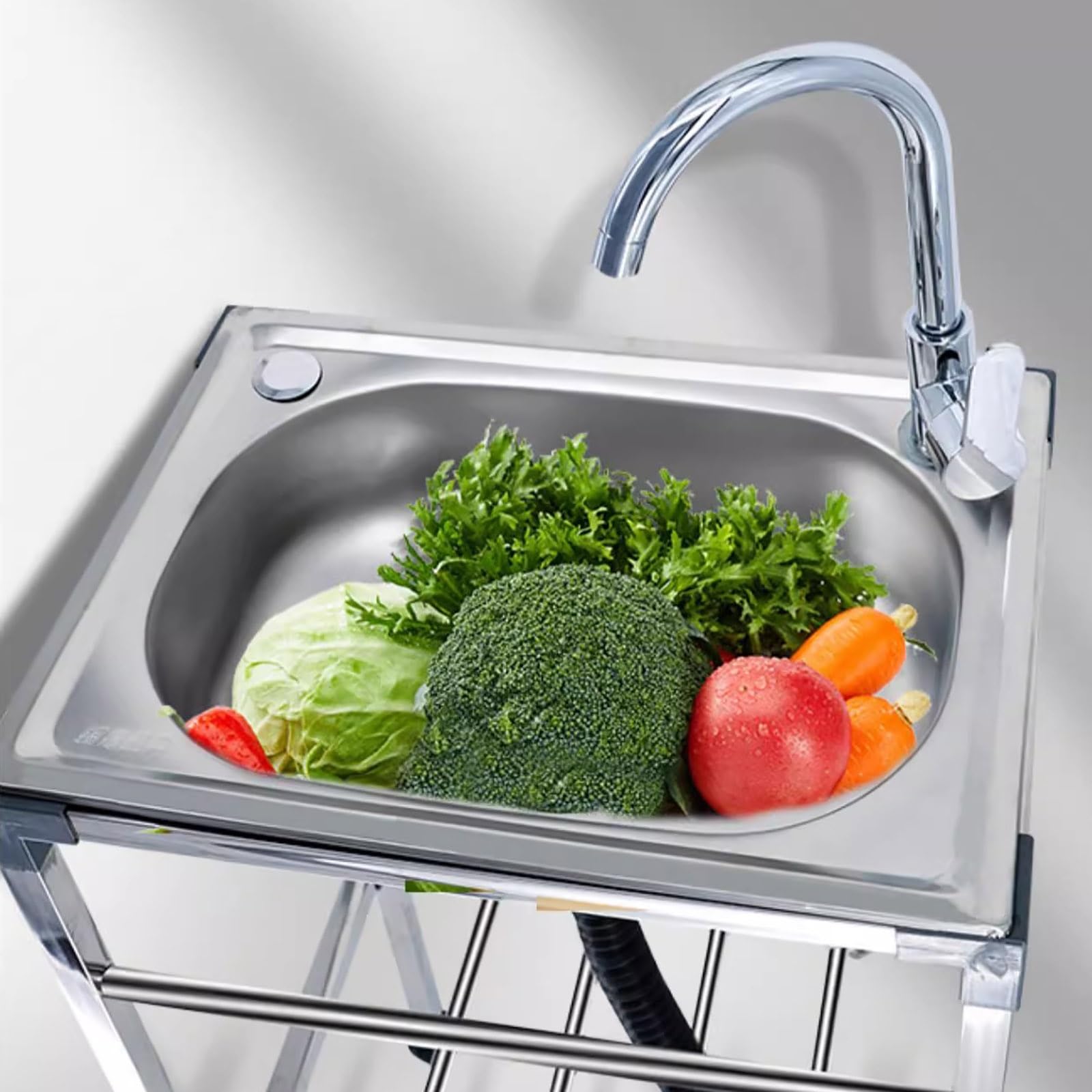 Cocina Fregadero Exterior Portátil Camping con Grifo Y Soporte De Acero Inoxidable Fácil De Instalar Y Limpiar para Tiendas Restaurantes Pila Lavadero (Size: 53)