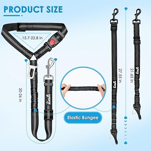 Miniatura 7 de Lukovee Correa de cinturón de seguridad para perros para automóviles, paquete de 2 cinturones de seguridad para mascotas con hebilla ajustable y