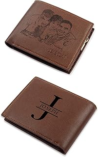 Custom Wallets for Men Personalized Mens Wallets Customized Leather Wallet with Photo Engraved Wallets for Dad Husband Boyfriend, Brown, Photo+Name
